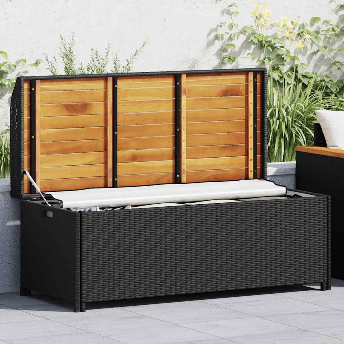 SITZBANK Mit Stauraum 120 Cm Poly Rattan Schwarz - Schwarz, Kunststoff (50/50/120cm) - vidaXL