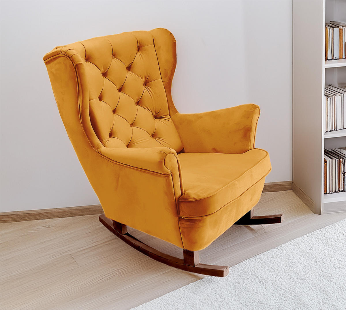 SCHAUKELSESSEL mit gepolstertem Sitz und Armlehnen, 102x81x95 cm, Gold_29820 - Goldfarben/Braun, Holz/Textil (81/102/95cm) - DomoHome