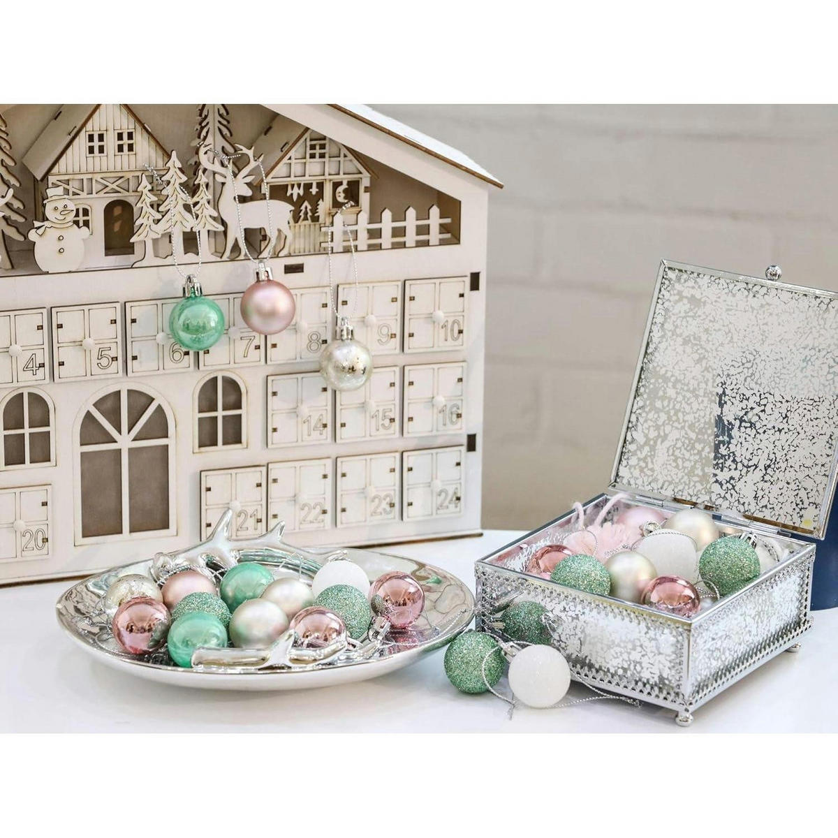 WEIHNACHTSKUGELN 49-teiliges Set Rosa Grün Gold - Multicolor, Kunststoff (3/3/3cm)