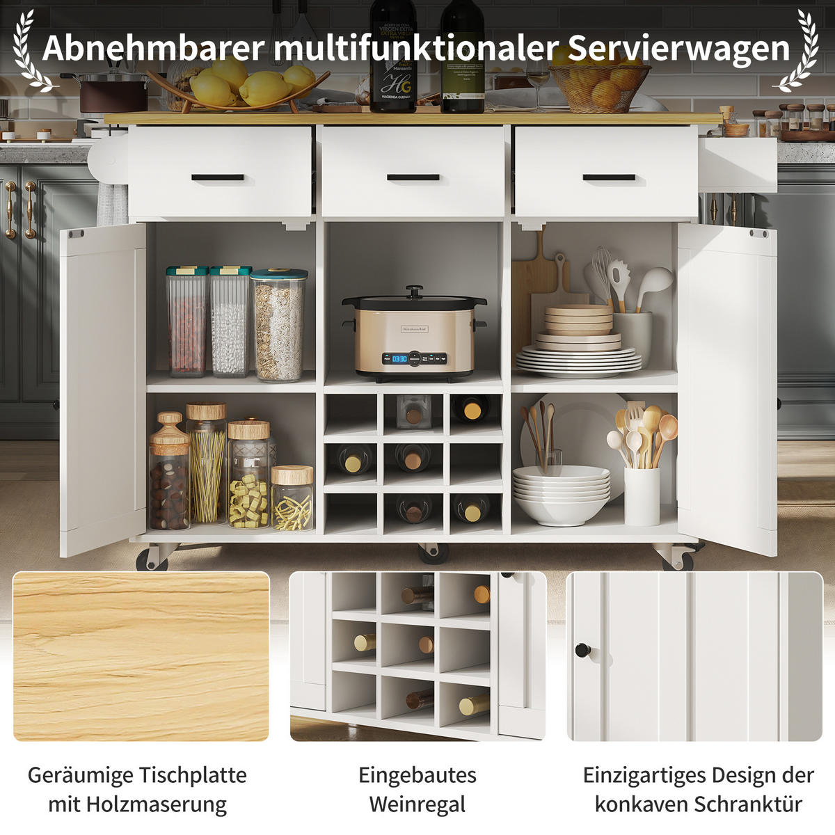 KÜCHENINSEL Weiß mit abnehmbarer Platte & Stauraum - Weiß, Holz (39.5/91.5/104cm) - SHOPENTRA