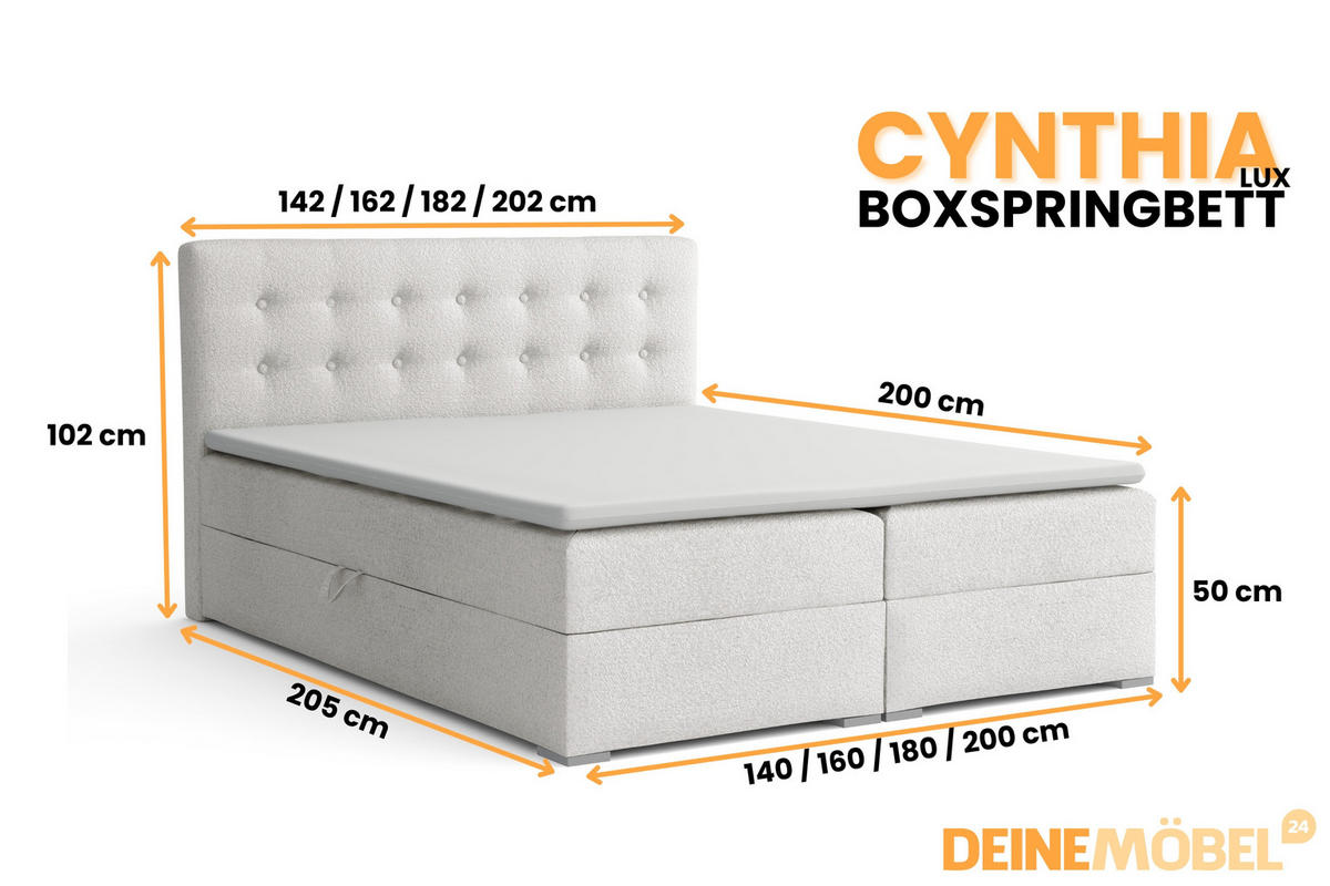BOXBETT CYNTHIA LUX 160/200 in Boucle Weiß H4 - Weiß, Holzwerkstoff (160/200cm) - Deine Möbel 24