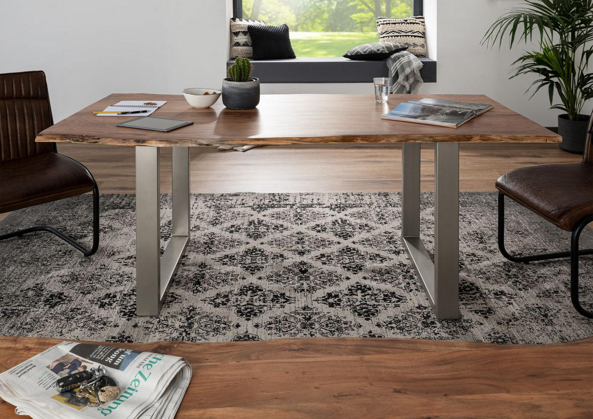BAUMTISCH Akazie 140x90x76 natur Beine silber matt FREEFORM 3 - Braun, Holzwerkstoff (90/140/76cm) - Massivmoebel24