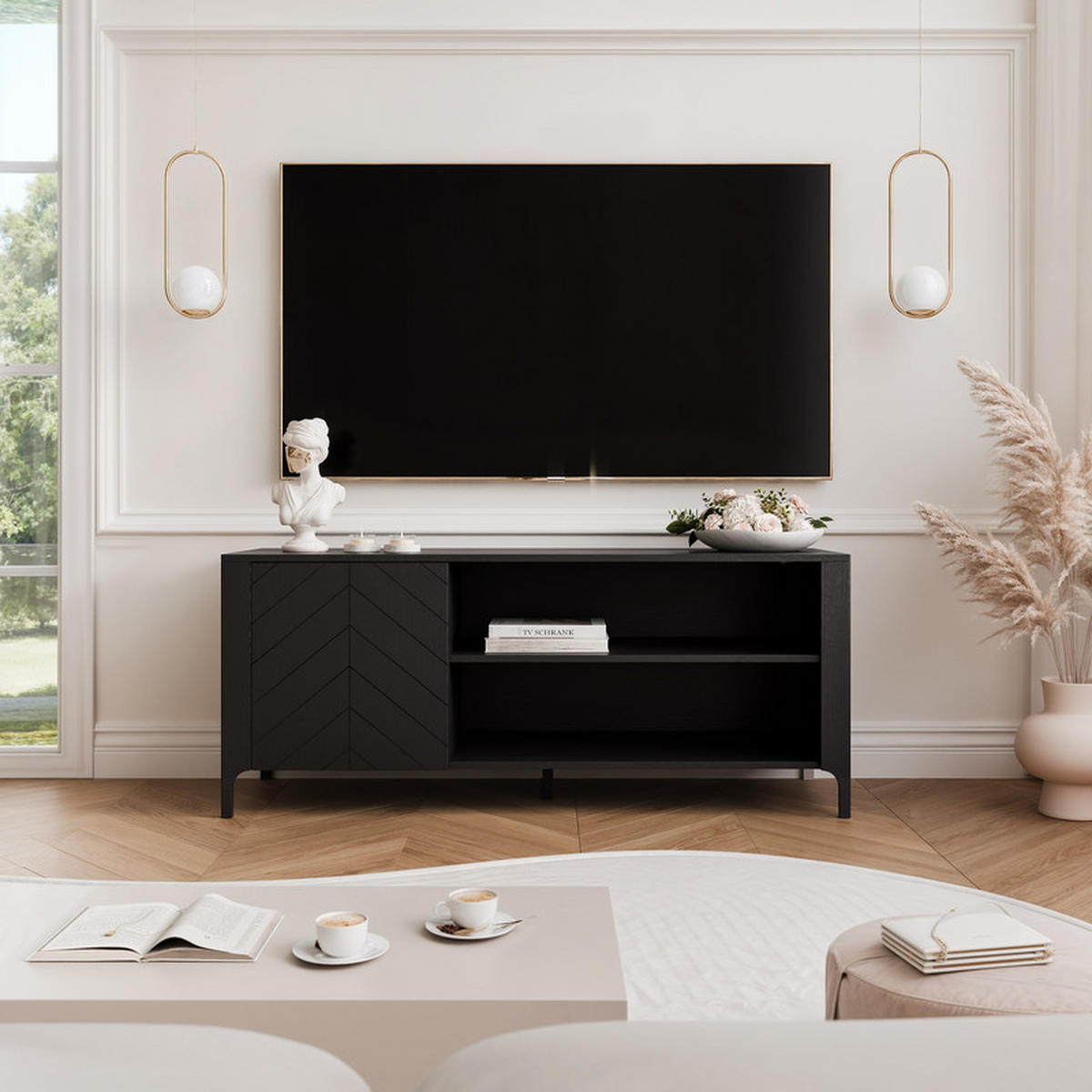 TV-LOWBOARD LORIEN stehend, 135 cm Schwarz - Schwarz, Holzwerkstoff/Metall (135/57/40.5cm) - Idohome