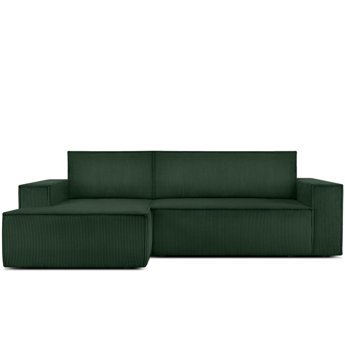 ECKSCHLAFSOFA-LINKS NAPI in Pet Friendly Cord-Stoff, dunkelgrün - Dunkelgrün/Schwarz, Textil (262/148cm) - KONSIMO®
