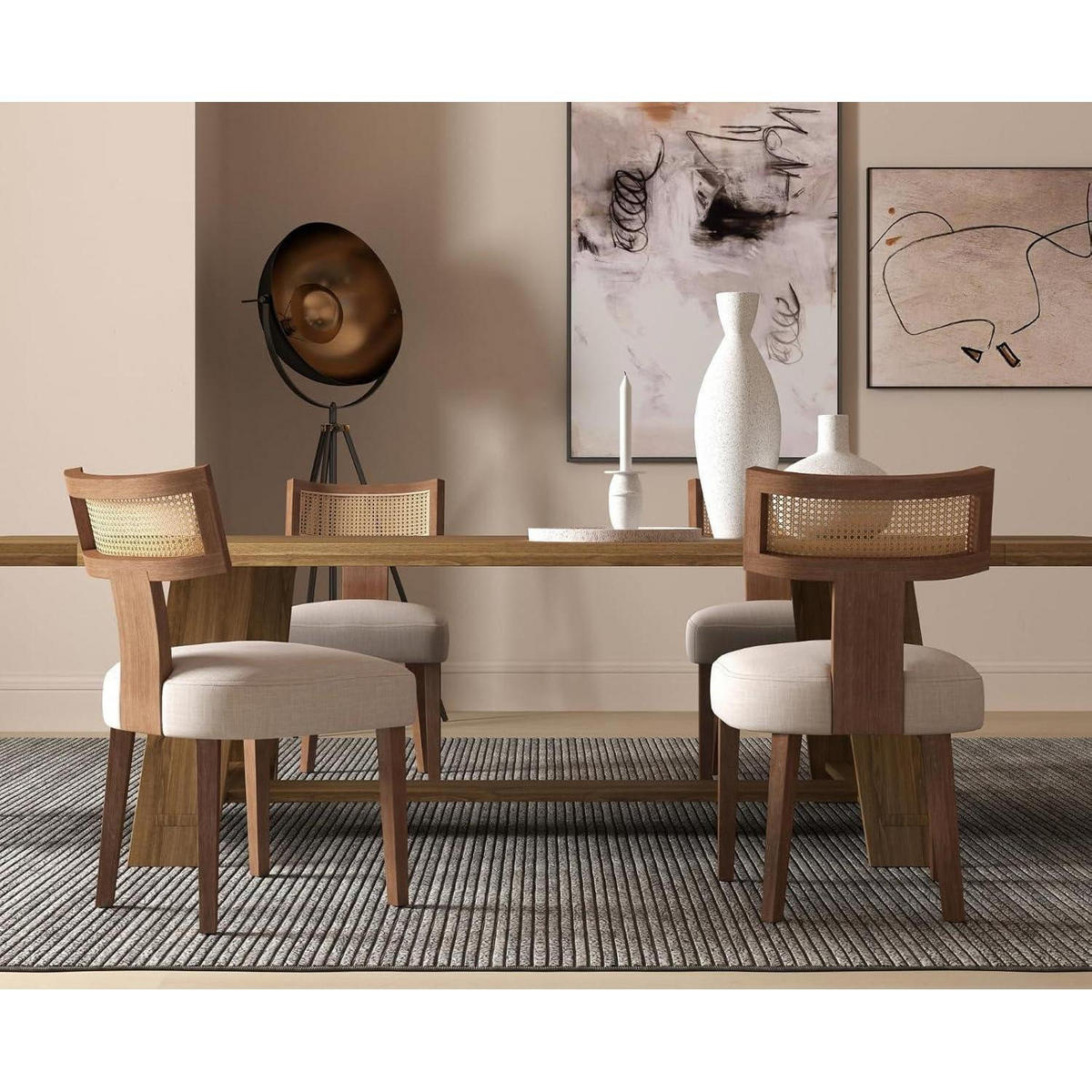 ESSZIMMERSTÜHLE 4er Set Holz Rattan Beige - Beige, Holz (52/87/58cm)
