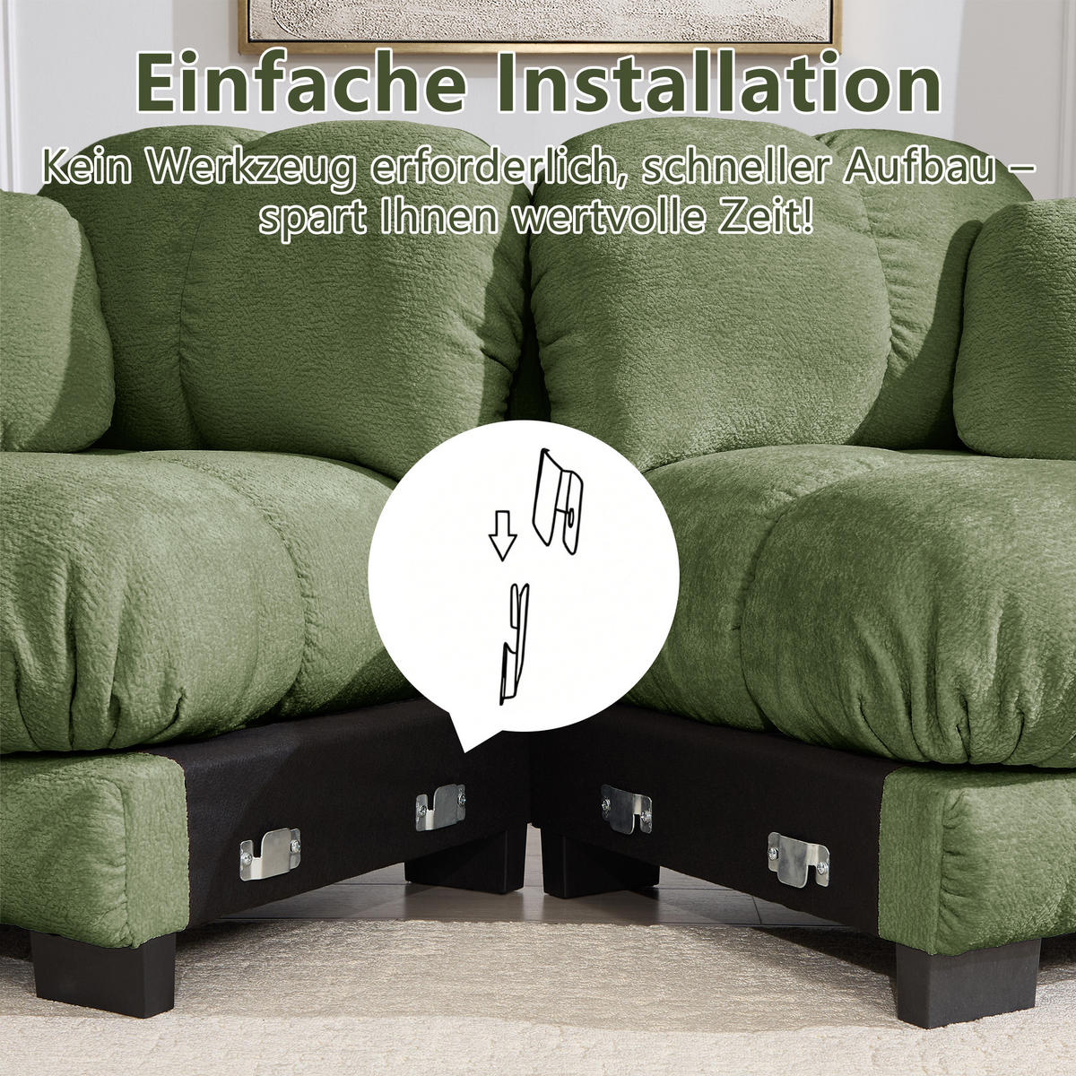 3-SITZER-SOFA DE-34384 Steppdesign und 2 Dekokissen Grün - Grün, Textil (86/90/260cm) - ComfortXL