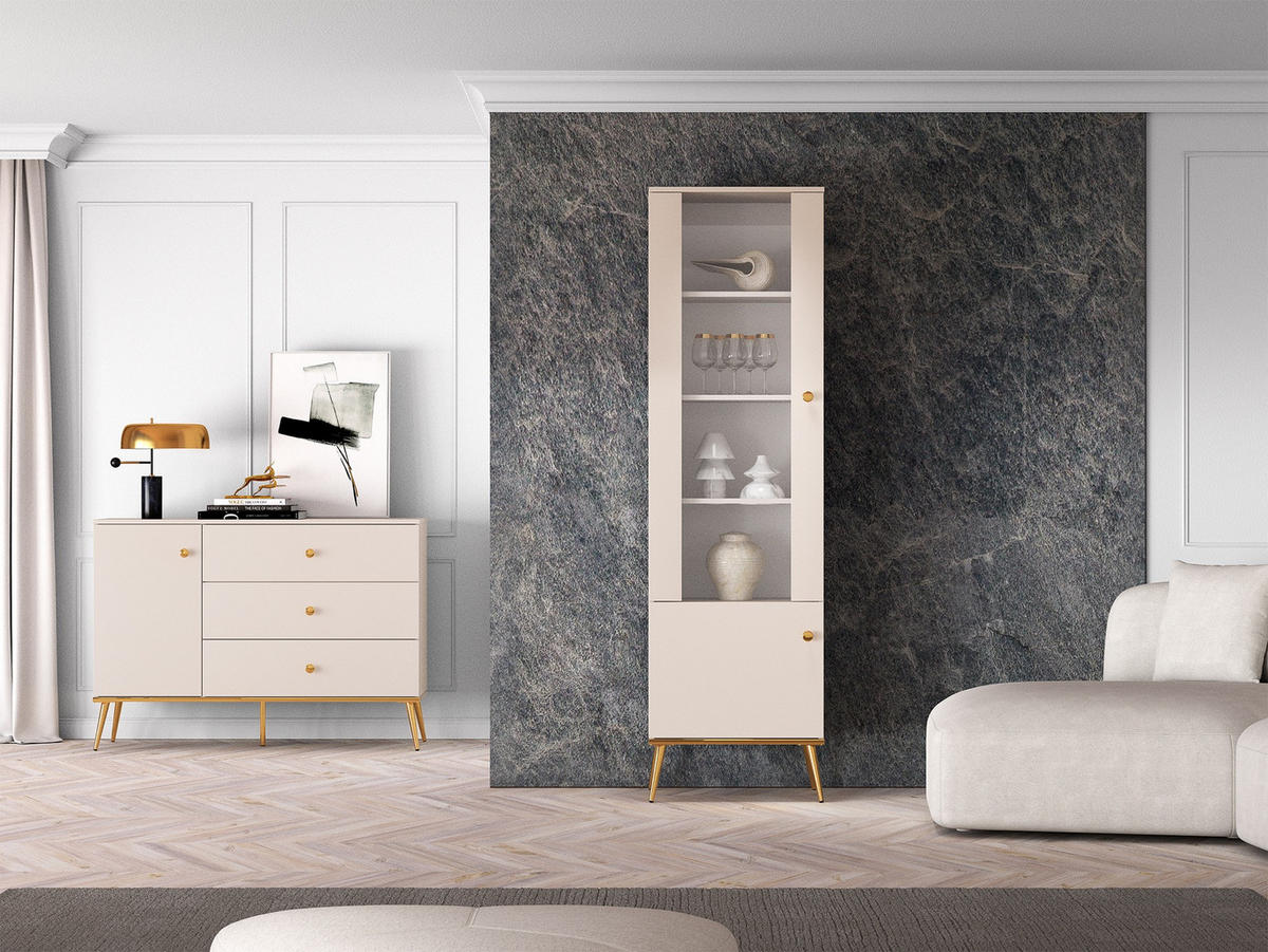 SIDEBOARD Selgin Greige 120 cm - Taupe/Goldfarben, Holzwerkstoff/Metall (120/84.8/39.7cm) - Selsey