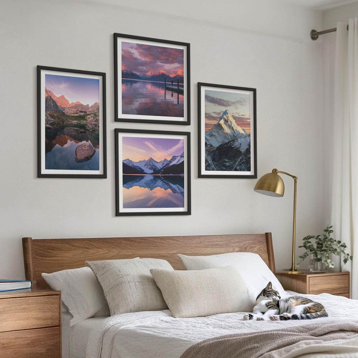 WANDBILDER 4er-Set - 50x50 cm & 40x60 cm Schwarzer Rahmen - Berglandschaften im Hintergrund - Schwarz, Kunststoff (50/50cm) - ArtPrintCave