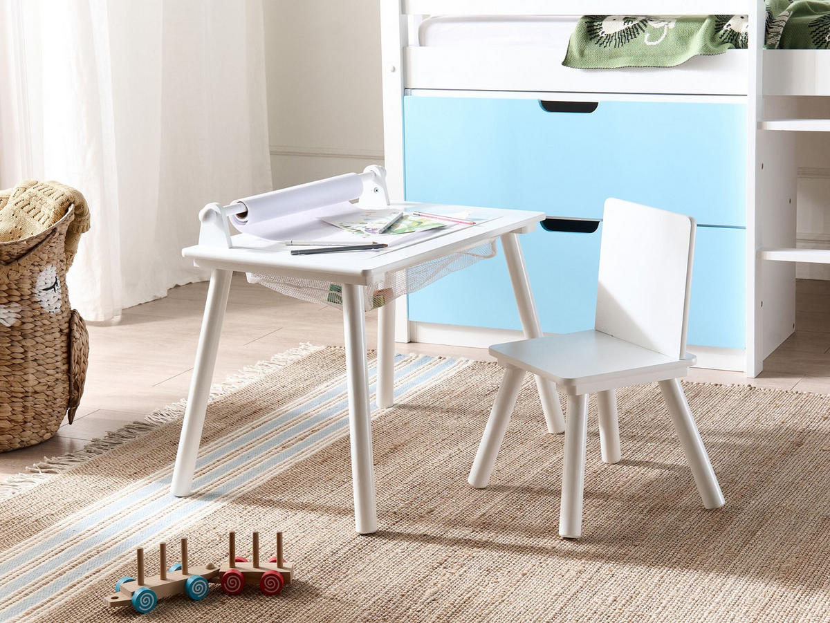 KINDERTISCH und Stuhlset Weiß Moonta - Weiß, Holzwerkstoff (61/39/50cm) - Beliani