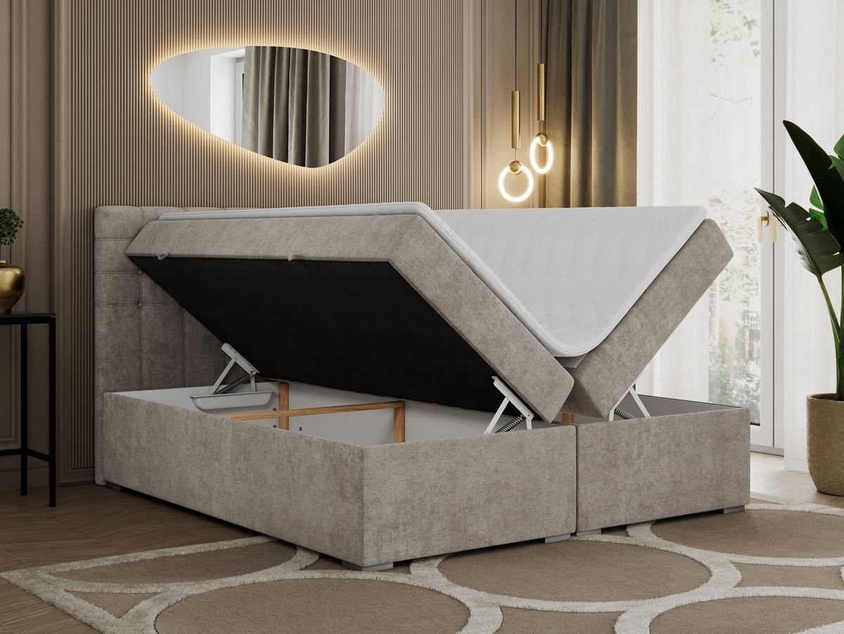 BOXBETT SUSAN 140/200 Beige Struktur - H3 - Beige, Holz/Textil (140/200cm) - MKS