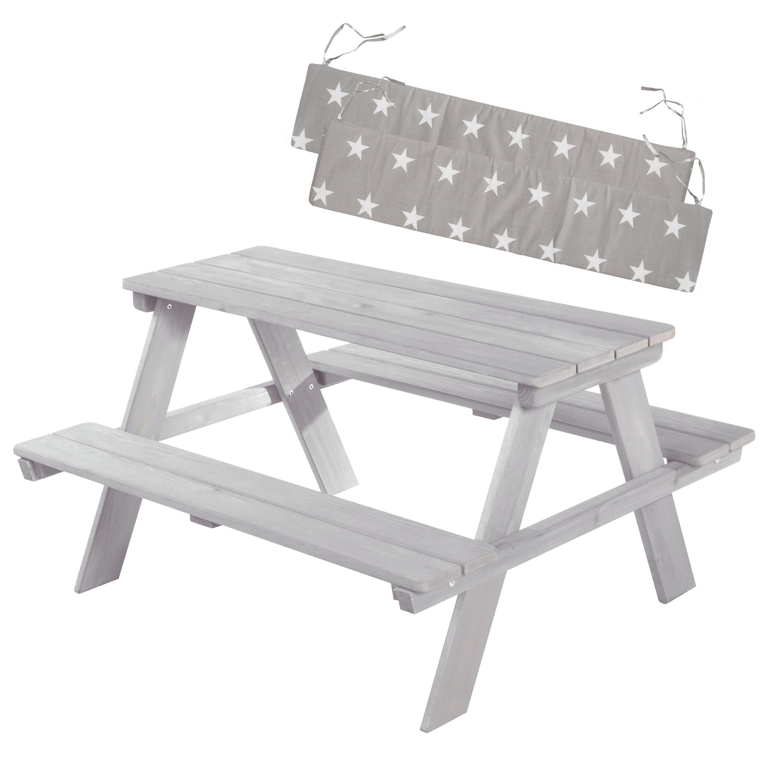 KINDERSITZGARNITUR OUTDOOR + in grau mit Bankkissen - Hellgrau, Holz - Roba