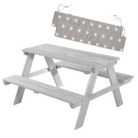 KINDERSITZGARNITUR OUTDOOR + in grau mit Bankkissen - Hellgrau, Holz - Roba