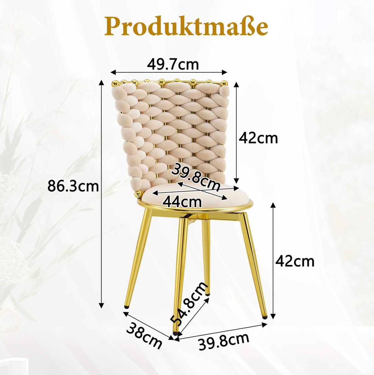 ESSZIMMERSTUHL 2er-Set Samt Beige mit goldfarbenen Metallbeinen - Beige, Metall (50.8/87.63/53.3cm) - Meubliv