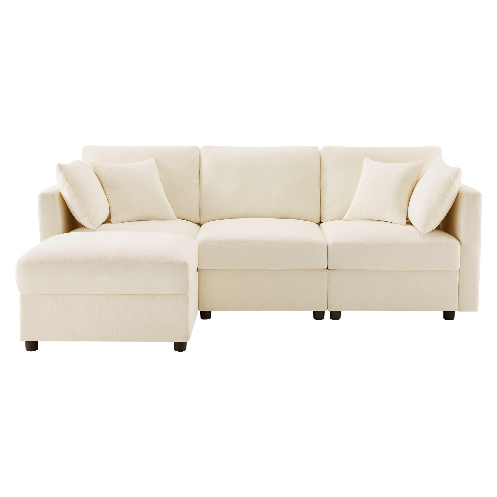 ECKSOFA 218/156.5/86 cm Beige mit Hocker und verstellbaren Armlehnen - Beige, Textil (218/156.5cm) - Oxeza
