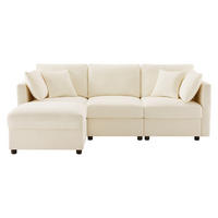 ECKSOFA 218/156.5/86 cm Beige mit Hocker und verstellbaren Armlehnen - Beige, Textil (218/156.5cm) - Oxeza