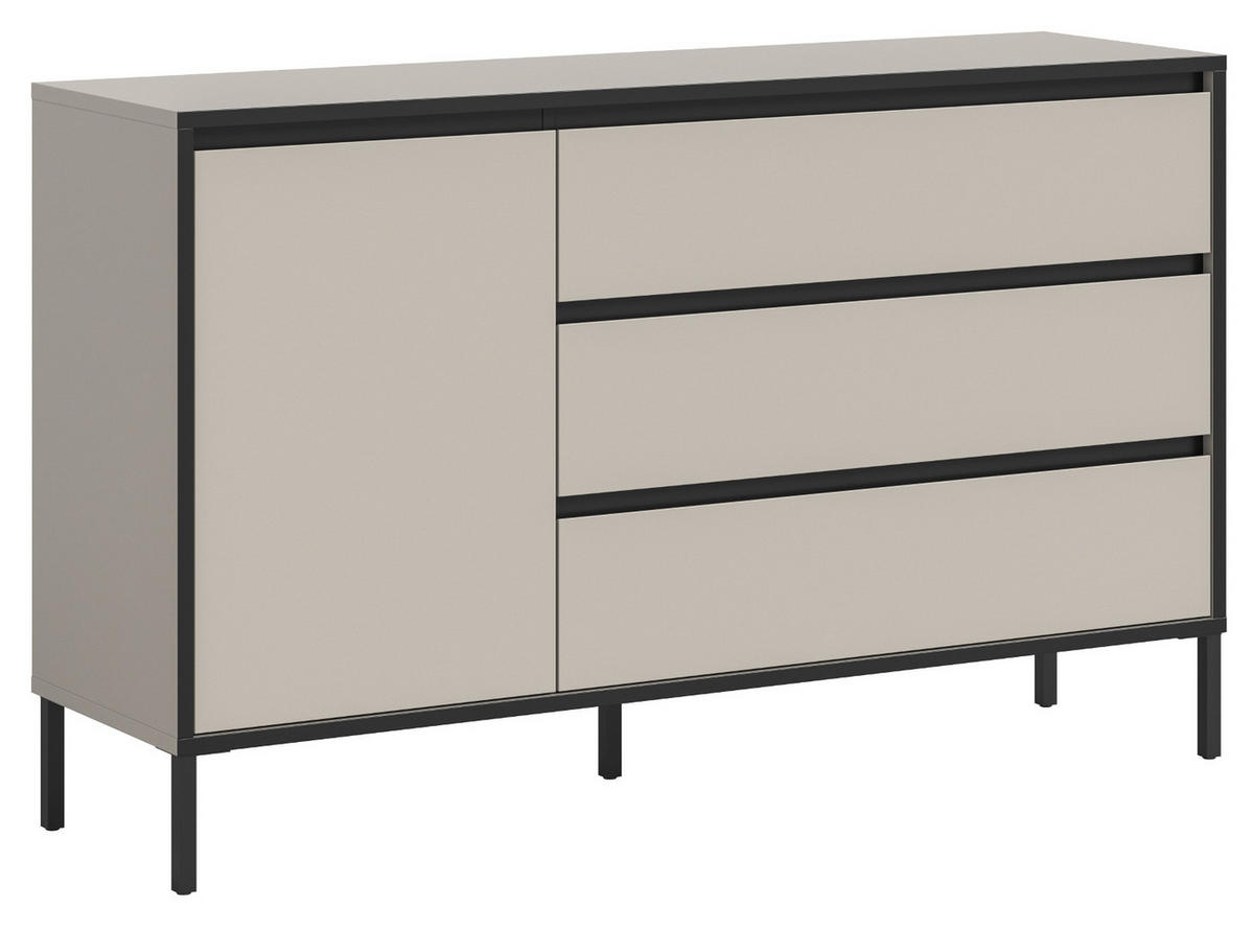SIDEBOARD Sand / Kaschmir mit Schwarz, Kommode mit 3 Vollauszug-Schubkästen 163 x 83 cm - Sandfarben/Kaschmir, Holzwerkstoff/Metall (136/83/38cm) - Inn.Furn