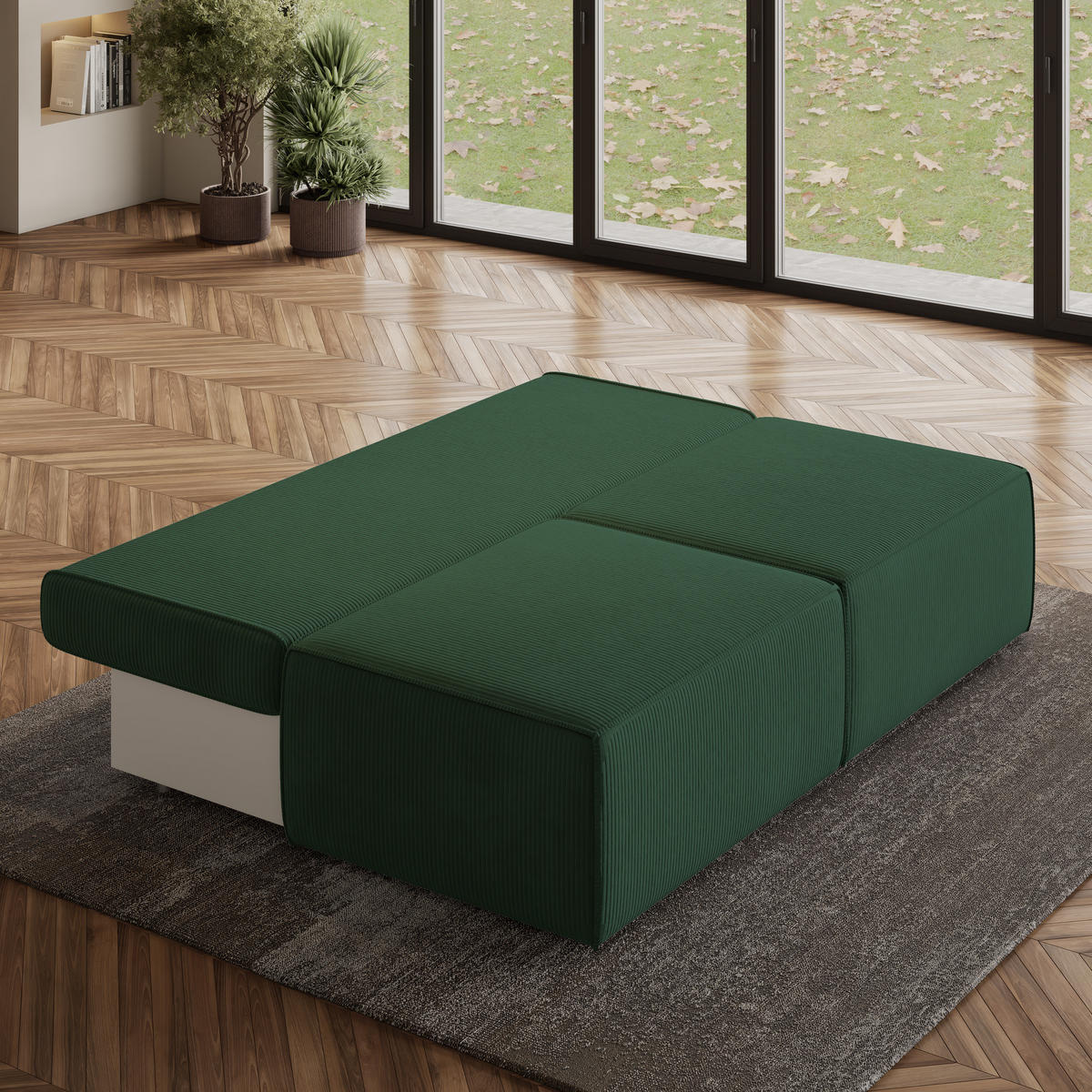 ECKSOFA VARNA P Grün Kordstoff mit Schlaffunktion - Grün, Holz (196/158cm) - MASSENO