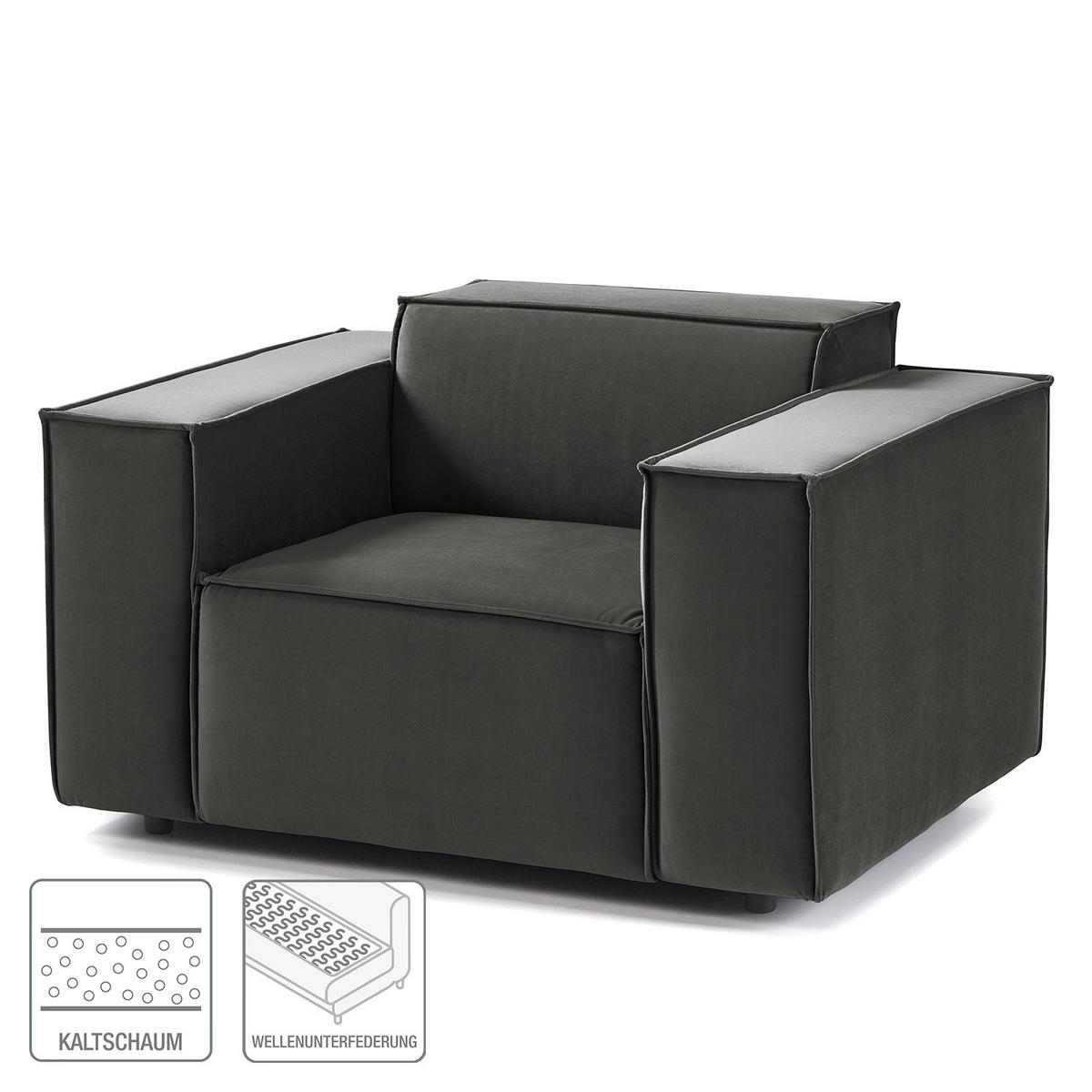 SESSEL - Schwarz/Grau, Kunststoff/Textil (120/70/96cm) - home24