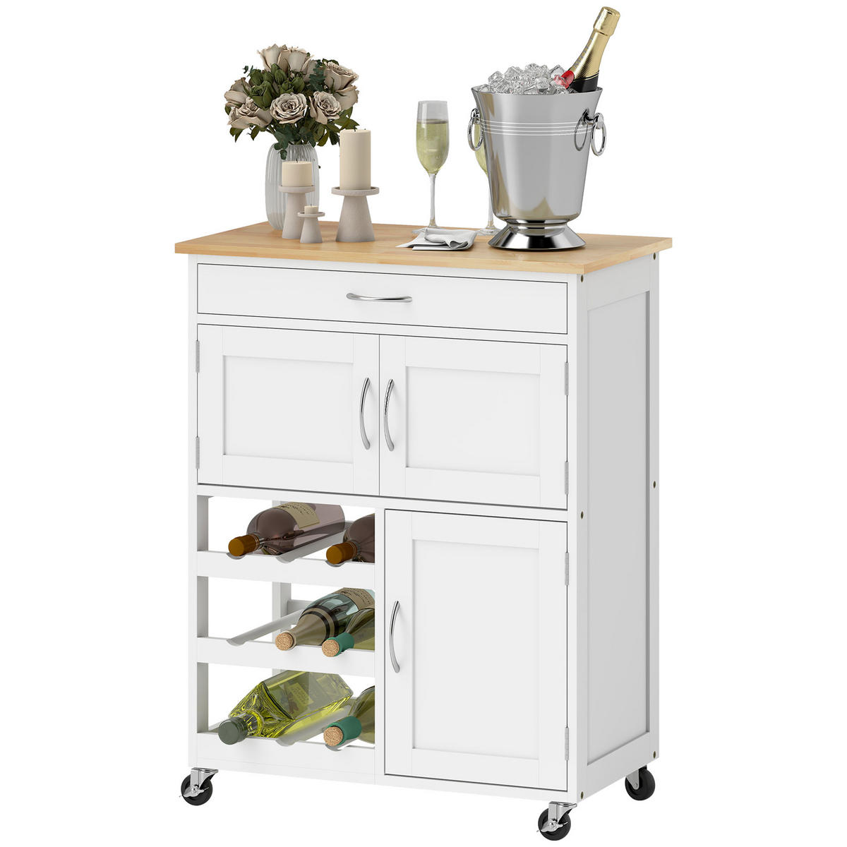 KÜCHENWAGEN DE-17103 Weiß/Natur - Weiß, Holzwerkstoff (37/87/67cm) - ComfortXL