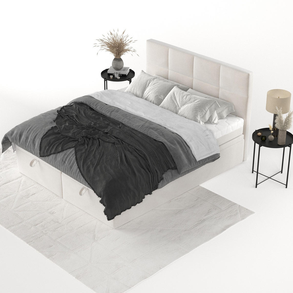 BOXBETT Tessa 180/200 cm Creme im Paros Stoff - Creme/Schwarz, Holz/Holzwerkstoff (180/200cm) - AltaBeds