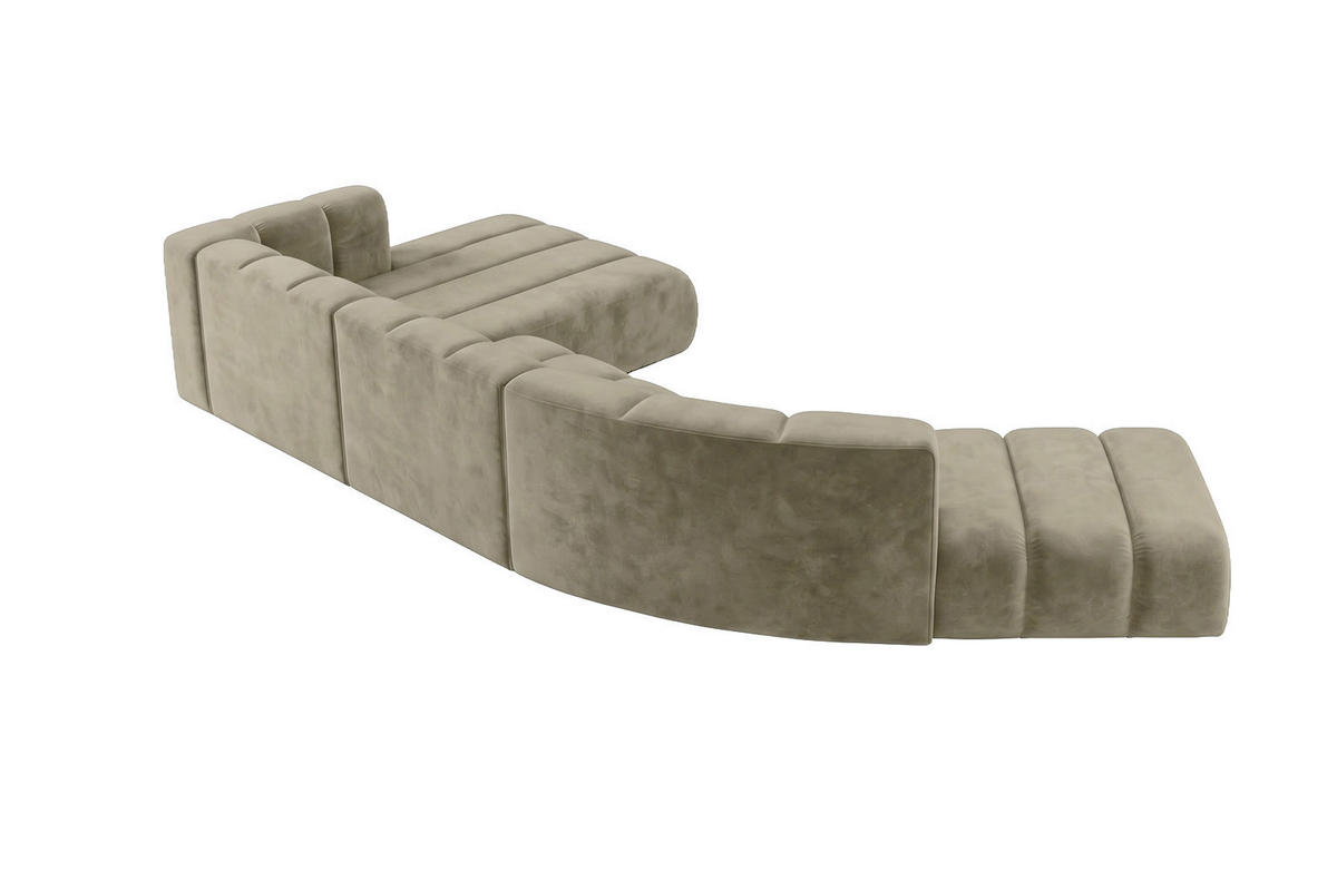 ECKSOFA Modulares In L-Form, Velvet-Stoff Riviera, Beige, Links, GRAND Round - Beige, Holz (445/179cm) - Kaiser Möbel