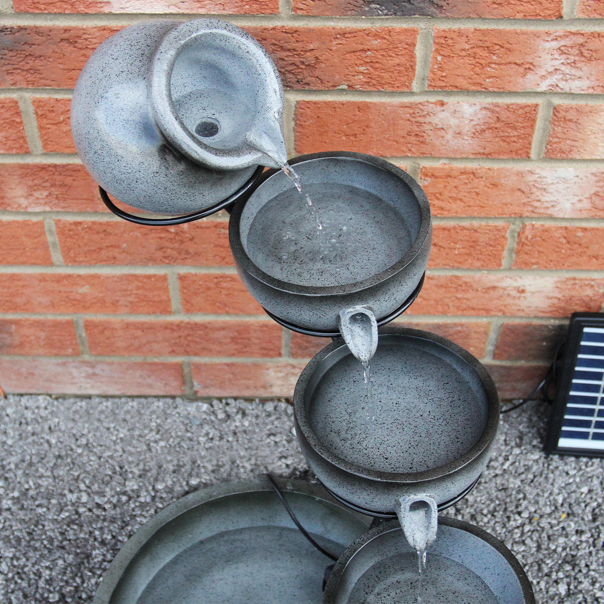 SOLAR-KASKADENBRUNNEN mit Akku - Grau, Keramik (44/50/44cm) - Monstershop