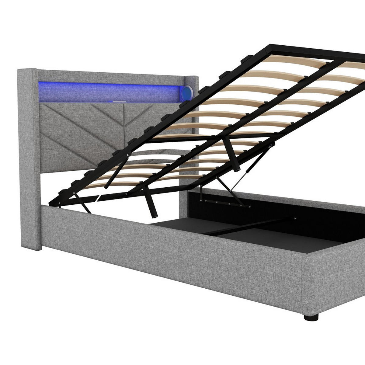 POLSTERBETT 140 x 190 cm in Grau Leinen mit Mit USB und Stereoanlage - Grau, Holz/Textil (140/190cm) - KOMHTOM