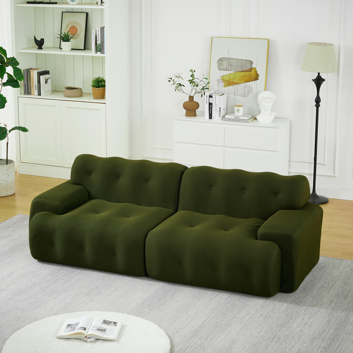 2-SITZER SOFA Grün mit Knopfverzierung und Armlehnen - Dunkelgrün, Textil (224/66/104cm) - WISHDOR