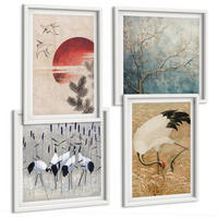 BILDER SET 4er Set - 50x50 cm & 40x60 cm Weißer Rahmen - Japanische Kraniche Landschaft - Weiß, Kunststoff (50/50cm) - TULUP