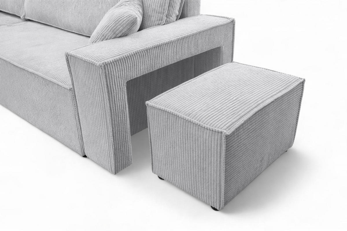 ECKSOFA Mit Schlaffunktion Und Pouf, Cordstoff Poso, Hellgrau, Links, Best L Mit Pouf - Hellgrau, Holz (244/145cm) - Kaiser Möbel