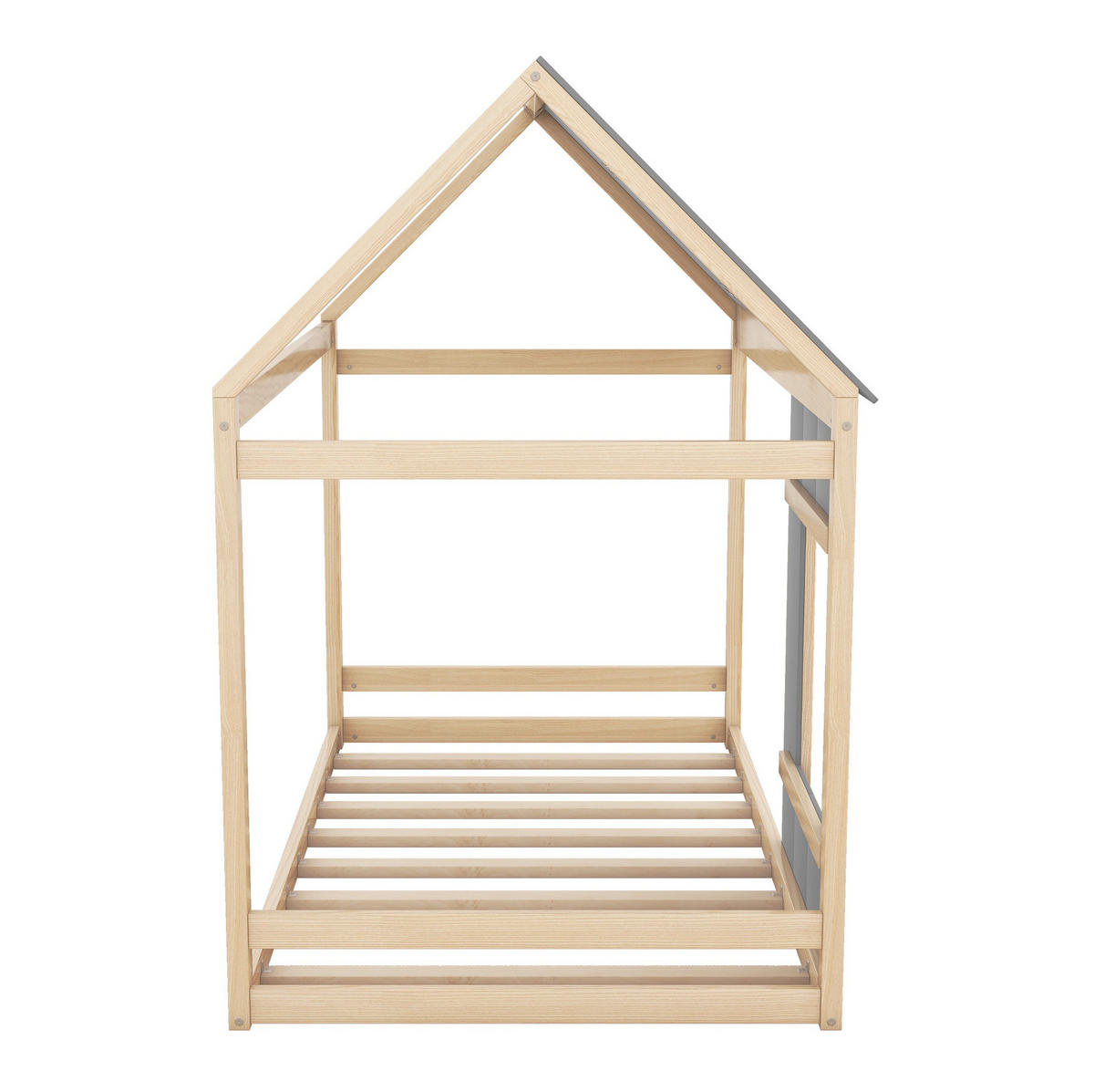 HAUSBETT 90/200 cm Natur/Grau aus Kiefernholz und MDF mit Haus-Design - Naturfarben, Holz (90/200cm) - OKMYHOME