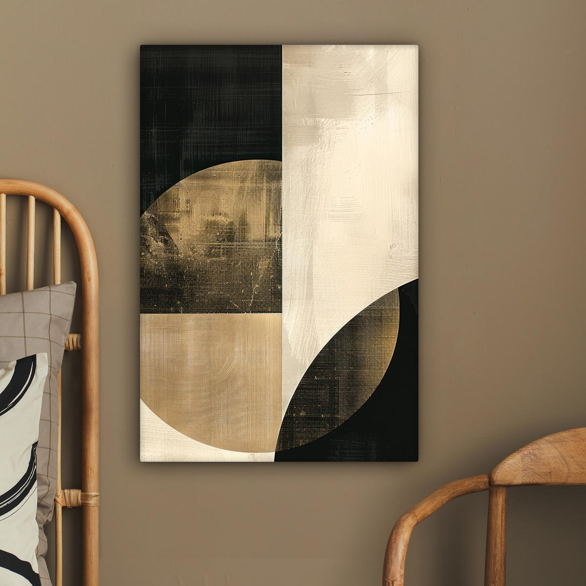 LEINWANDBILD Abstrakt - Geometrische Formen - Schwarz - Gold 40x60 cm - Ecru, Textil (40/60cm) - MuchoWow