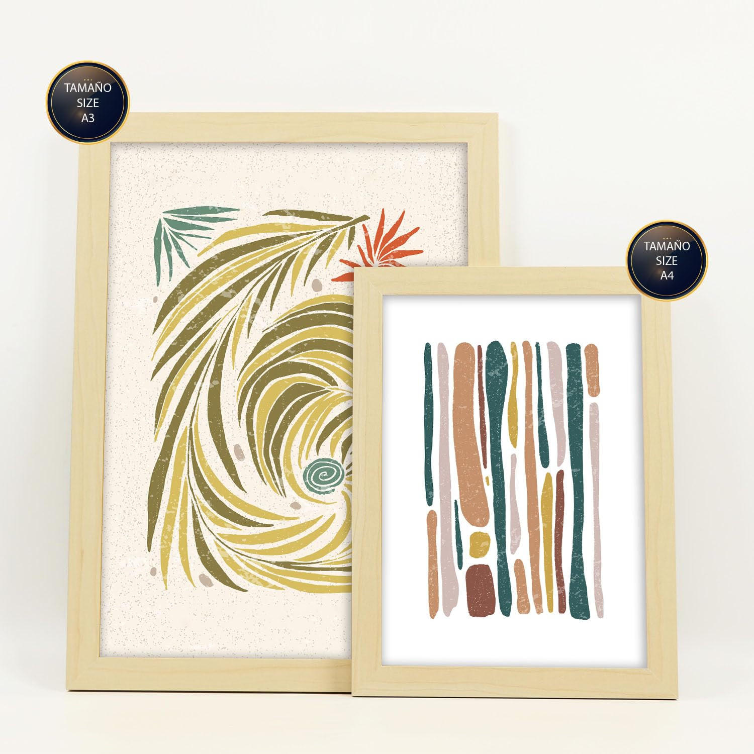 POSTER Set Mit 6 Drucken Von Linien In Der Sammlung Von Ethnischenen Ästhetische Dekorative Für Zuhause Wandkunstdruck A3 & A4 Rahmen Aus Hellem Holz - Beige, Papier (29/3cm) - Nacnic