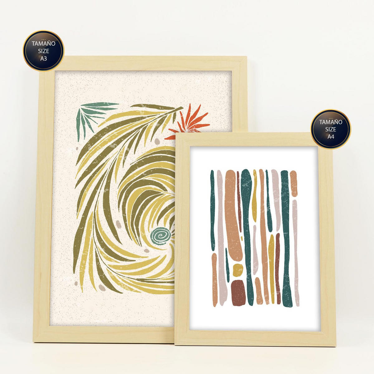 POSTER Set Mit 6 Drucken Von Linien In Der Sammlung Von Ethnischenen Ästhetische Dekorative Für Zuhause Wandkunstdruck A3 & A4 Rahmen Aus Hellem Holz - Beige, Papier (29/3cm) - Nacnic