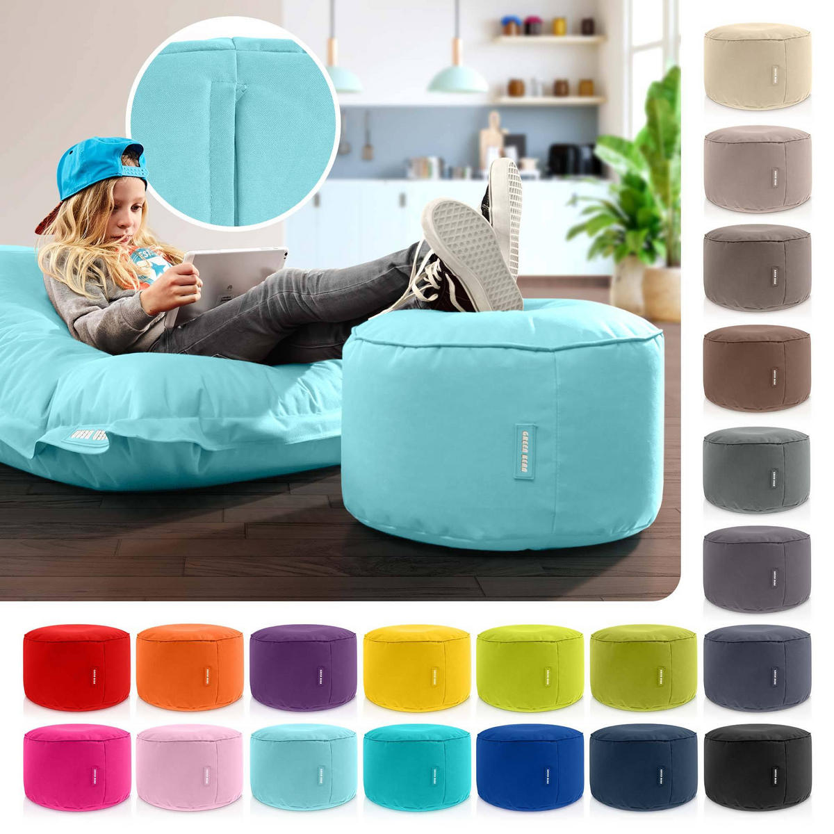 SITZSACK-HOCKER Pouf "Stay" 45x25cm - Blau, Textil (45/25/45cm) - Green Bean