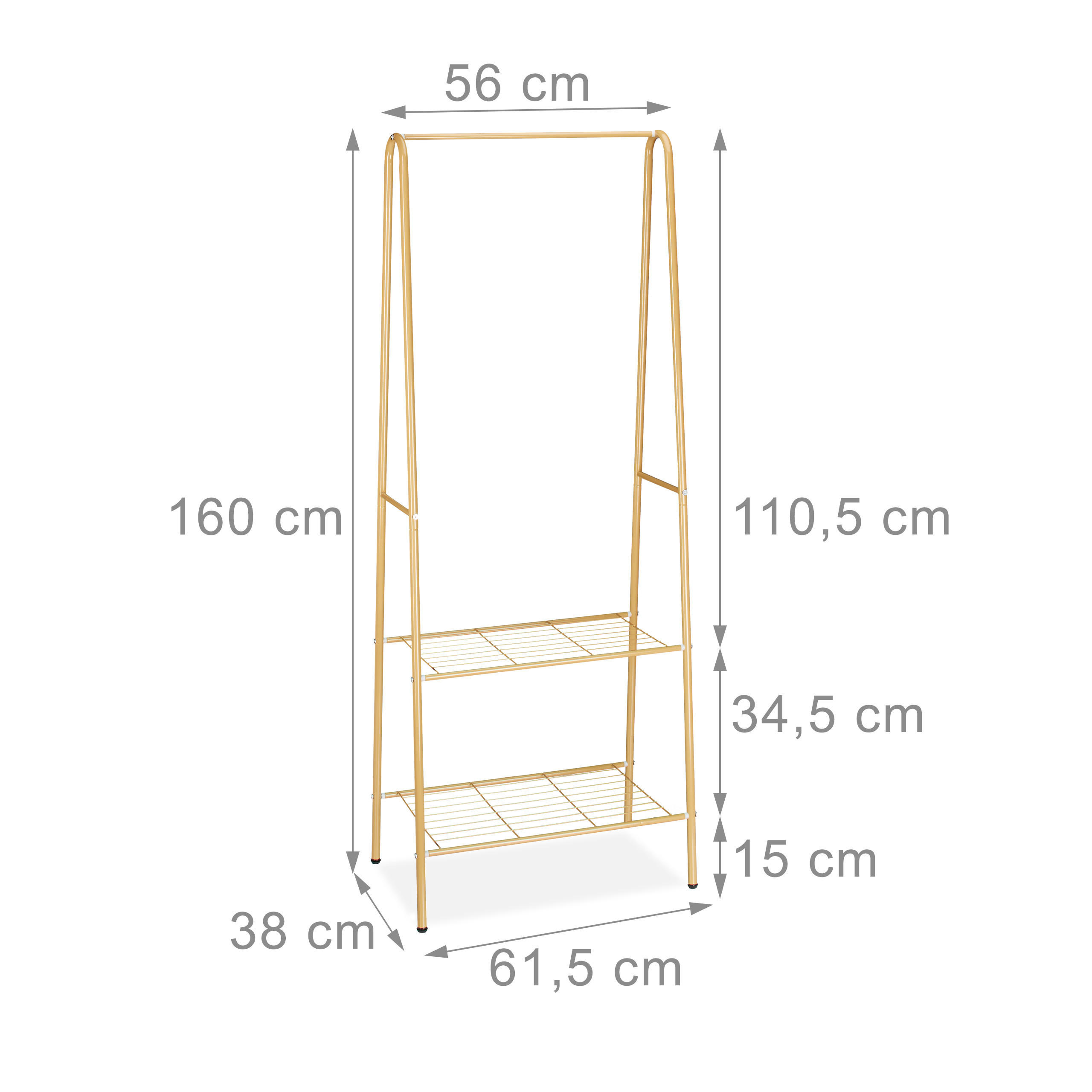 Thumbnail - Relaxdays Kleiderständer, Hellbraun, Metall, 61.5x160x38 cm, Garderobe, Garderobenständer