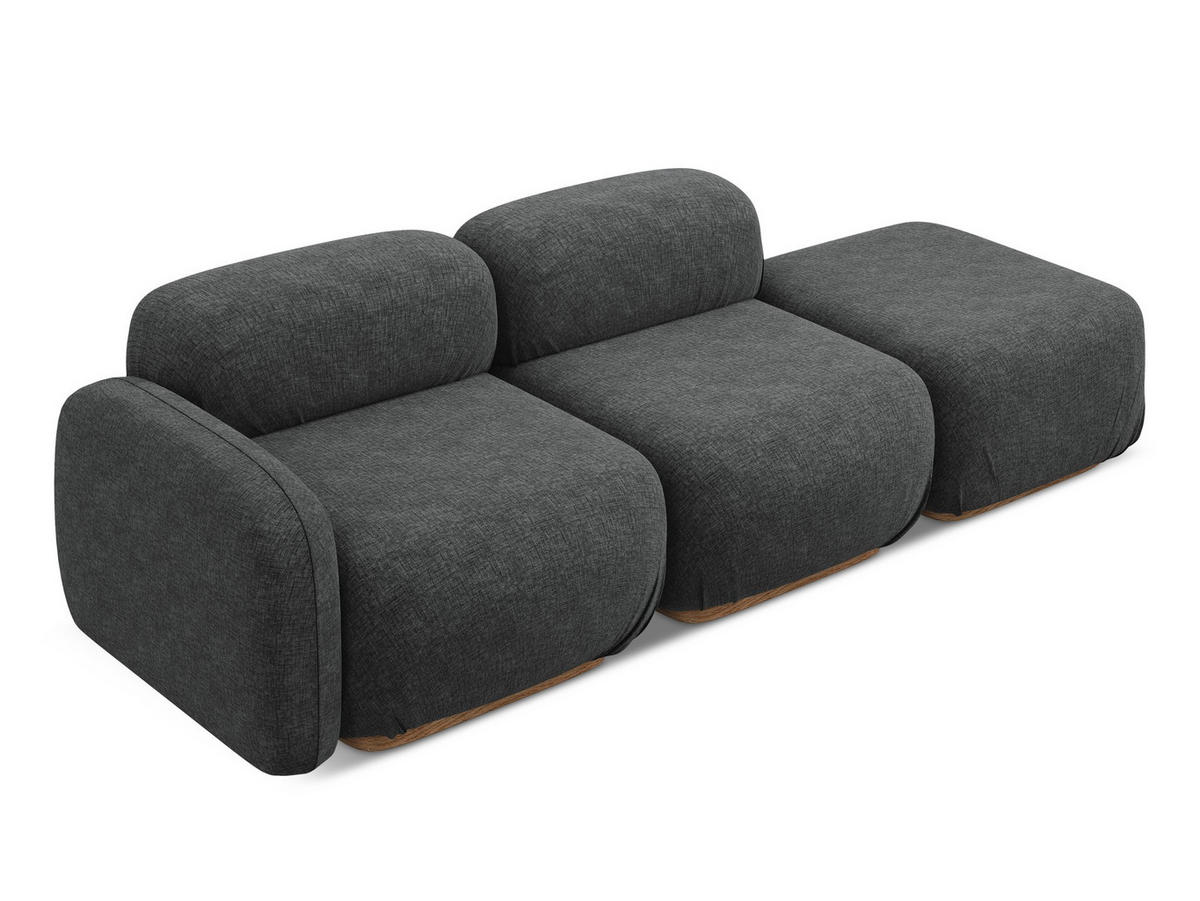3-SITZER SOFA Rechts Chenille Stoff Grau - Dunkelgrau/Braun, Holz/Textil (258/73/95cm) - Makamii
