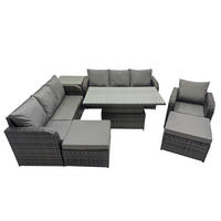 GARTENMÖBELSET mit Höhenverstellbarer Esstisch 2 Hocker 9-Sitzer Grau - Dunkelgrau/Grau, Glas/Kunststoff - Fimous