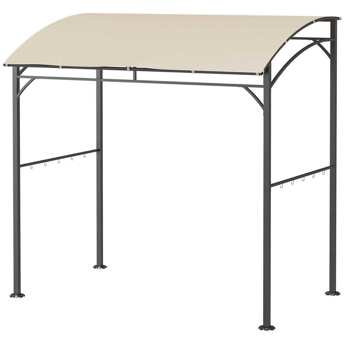 GRILLPAVILLON, Grillüberdachung, Regenschutz, Haken für Utensilien, Stahlrahmen, Beige+Schwarz, 215 x 150 x 182/220 cm - Schwarz, Metall (215/220/150cm)