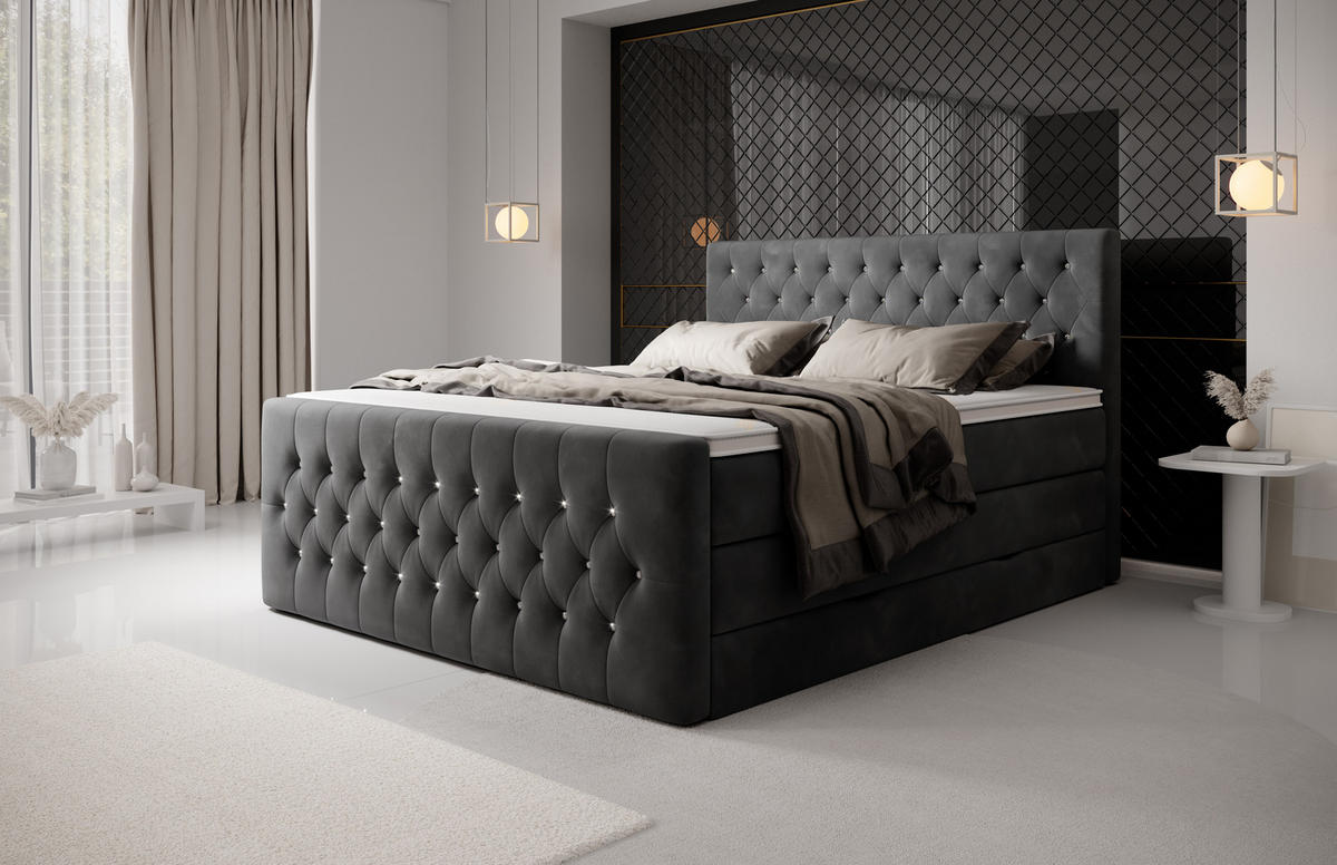 BOXSPRINGBETT Sira Anthrazit 160/200 cm H3/H4 Samt - Anthrazit, Textil (160/200cm) - wonello