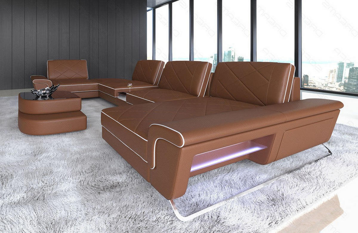 WOHNLANDSCHAFT Bari U - Hellbraun, Leder (456/89/243cm) - Sofa Dreams