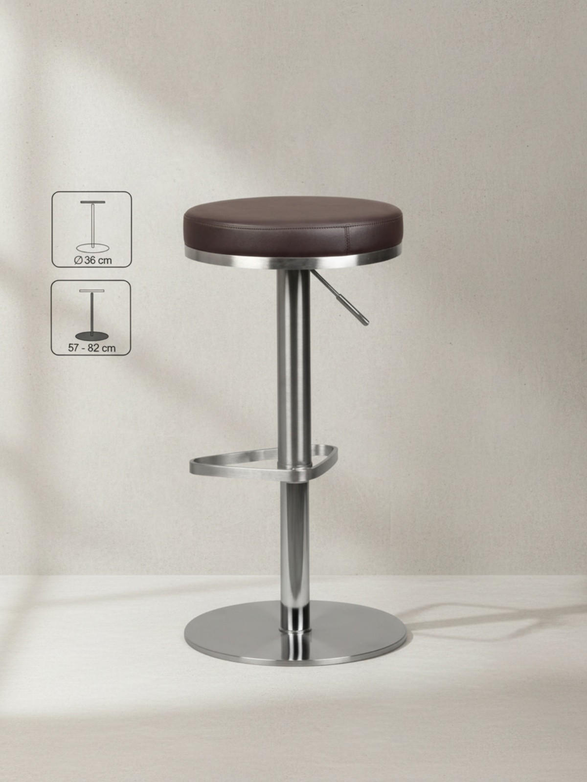 BARHOCKER Höhenverstellbar Gepolstert Triangel-Fußablage ELBE, Braun 38x38x82 cm - Silberfarben/Braun, Kunststoff/Textil (38/82/38cm) - KADIMA DESIGN