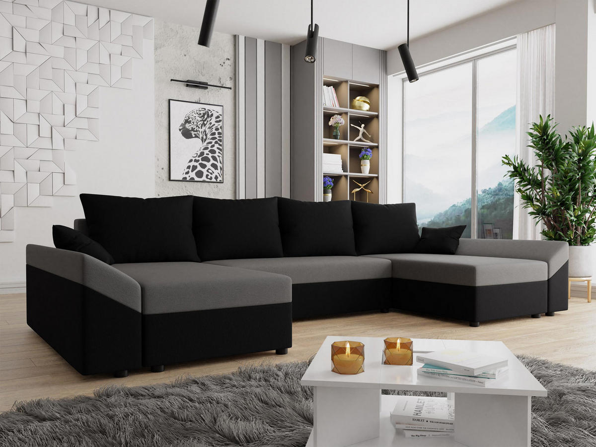 WOHNLANDSCHAFT Dante U - Schwarz/Grau, Holz/Kunststoff (310/82/140cm) - MIRJAN24