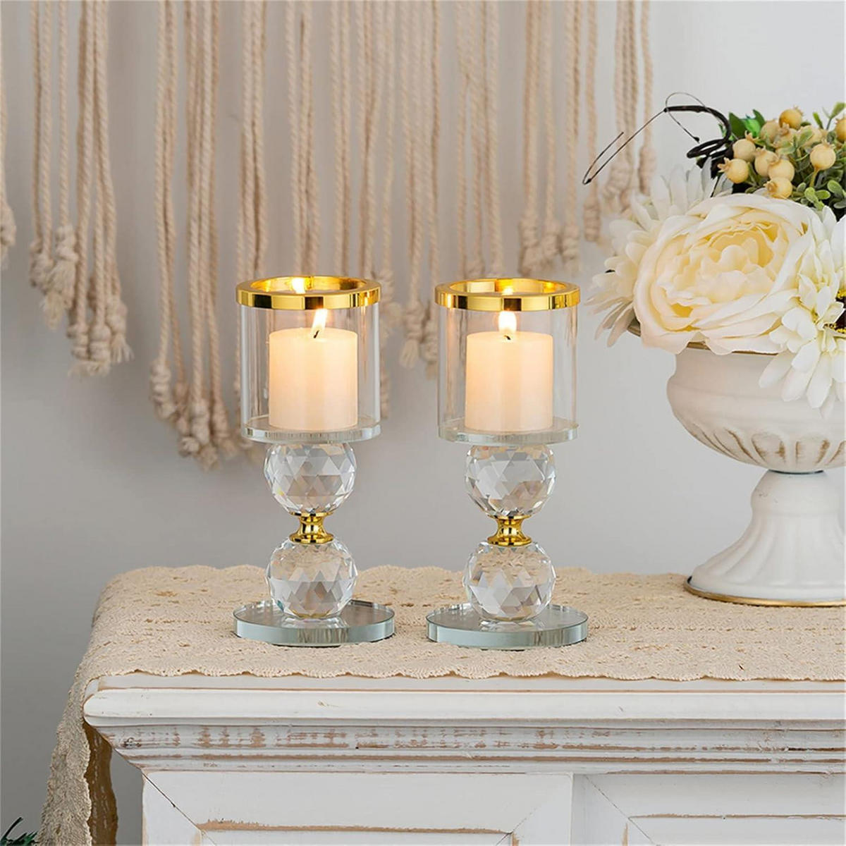 KERZENSTÄNDER 2-teiliges Set Kristall Glas Gold 15,3 cm - Goldfarben, Glas (7/15.3/7cm)