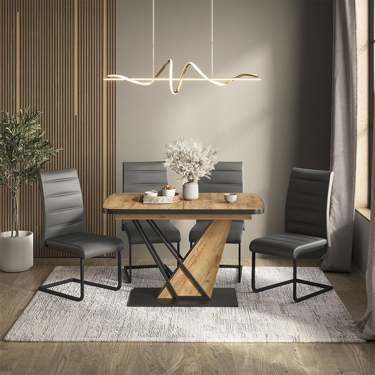 SÚPRAVA JEDÁLENSKÉHO STOLA Fenaro, Dub Goldkraft, 120 x 80 cm so 4 jedálenskými stoličkami, šedé - dub medový, kompozitné drevo (120/76/80cm) - Vicco