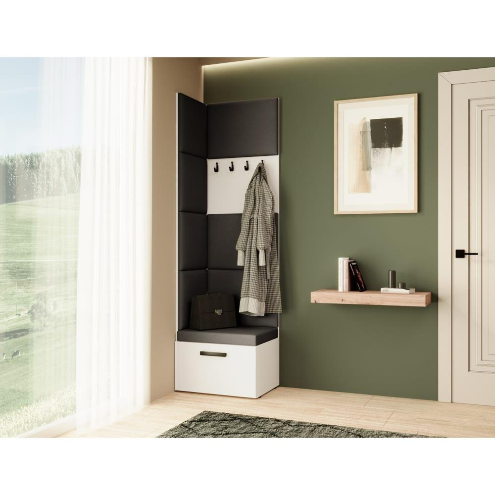 GARDEROBE Margaret V 81/203/43 mit gepolsterten Paneelen - Schwarz/Weiß, Holzwerkstoff/Kunststoff (60/206.5/42cm) - Beautysofa