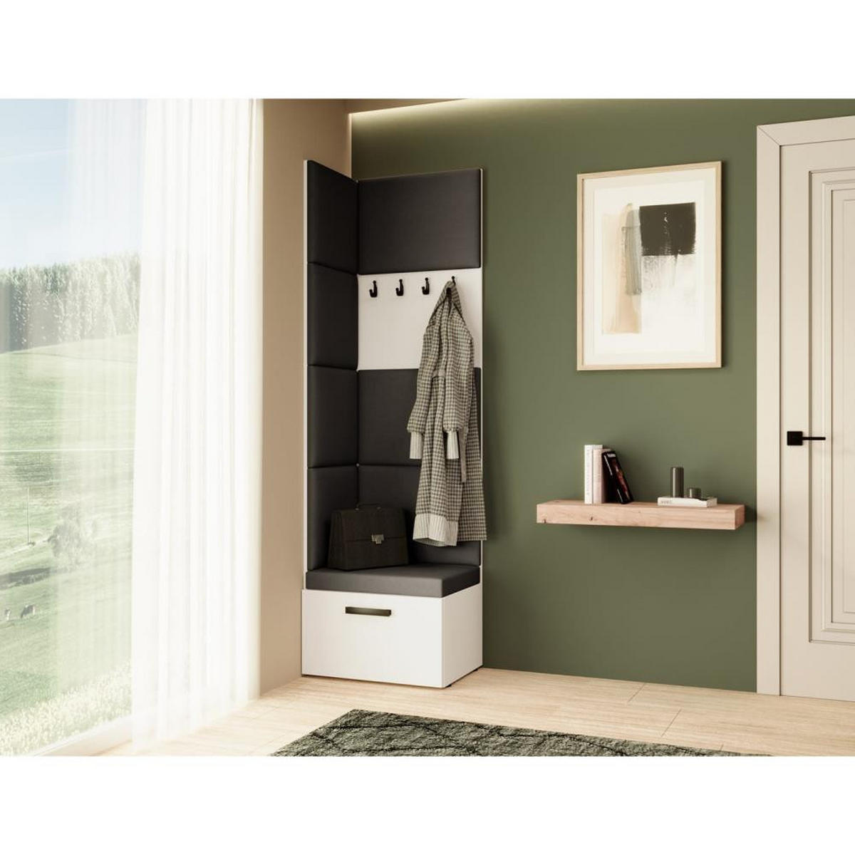 GARDEROBE Margaret V 81/203/43 mit gepolsterten Paneelen - Schwarz/Weiß, Holzwerkstoff/Kunststoff (60/206.5/42cm) - Beautysofa
