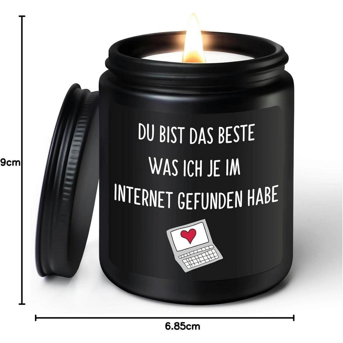 DUFTKERZE Sandelholz mit Spruch "Du bist das Beste was ich je im Internet gefunden habe", schwarz - Schwarz, Paraffin (9cm)