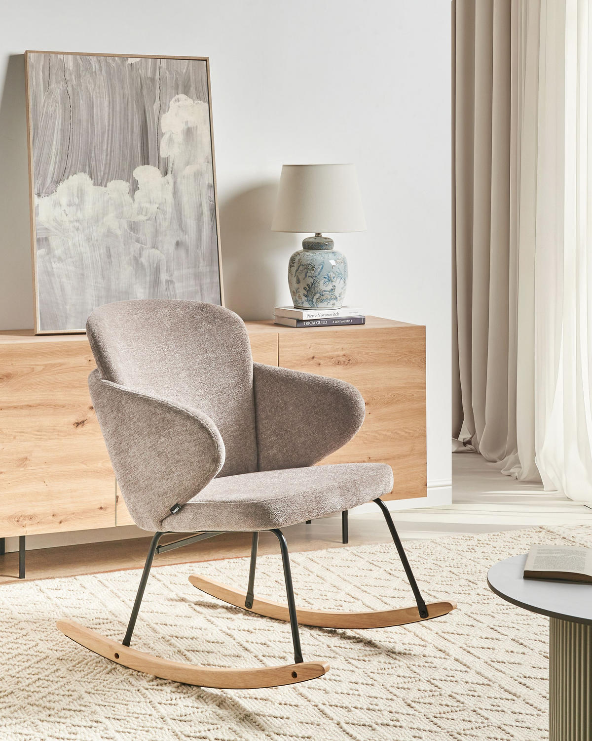 SCHAUKELSTUHL Taupe Viken - Taupe/Braun, Textil (66/87/74cm) - Beliani