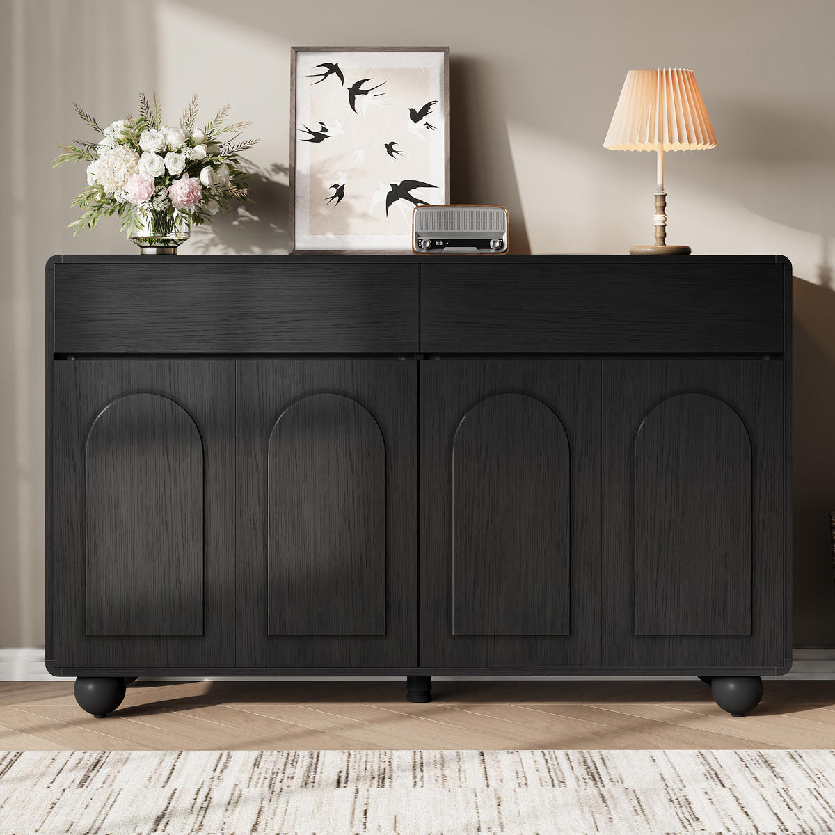 SIDEBOARD in Schwarz Aufbewahrungsschrank mit Schubladen, 140 B x38 T x 89 H(cm), fürs Wohn & Schlaf - Schwarz, Holzwerkstoff (140/89/38cm) - STILVORA